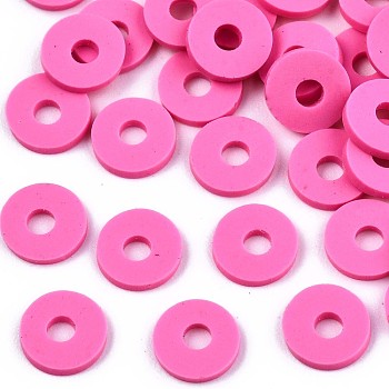 Handmade Polymer Clay Beads, for DIY Jewelry Crafts Supplies, Disc/Flat Round, Heishi Beads, Deep Pink, 6x1mm, Hole: 2mm, about 940pcs/40g