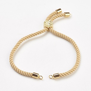 Nylon Twisted Cord Bracelet Making, Slider Bracelet Making, with Brass Findings, Cadmium Free & Lead Free, Long-Lasting Plated, Tree of Life, Light Khaki, Real 18K Gold Plated, 210~220x2mm, Hole: 2mm