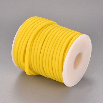 Hollow Pipe PVC Tubular Synthetic Rubber Cord, Wrapped Around White Plastic Spool, Gold, 3mm, Hole: 1.5mm, about 27.34 yards(25m)/roll