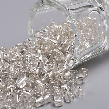 6/0 Glass Seed Beads, Silver Lined Round Hole, Round, White, 6/0, 4mm, Hole: 1.5mm, about 500pcs/50g, 50g/bag, 18bags/2pounds