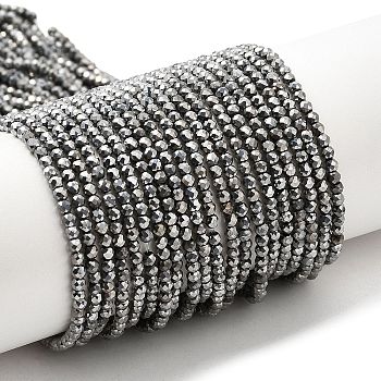 Electroplate Glass Beads Strands, Full Plated, Faceted Round, Silver Plated, 2mm, Hole: 0.7mm, about 184~187pcs/strand, 14.45''(36.7cm)