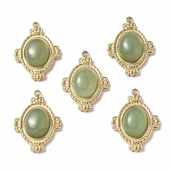 Vacuum Plating 201 Stainless Steel Natural Green Aventurine Pendants, Real 18K Gold Plated, Oval Charms, 22x16x4mm, Hole: 1.4mm