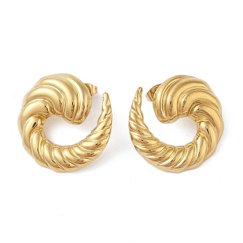 304 Stainless Steel Spirals Horn Stud Earrings for Women, Golden, 28x29mm