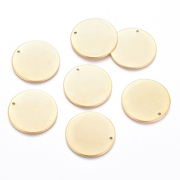 Ion Plating(IP) 304 Stainless Steel Pendants, Stamping Blank Tag, Flat Round, Golden, 25x1mm, Hole: 1.4mm