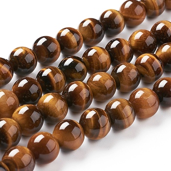 Gemstone Beads, Natural Tiger Eye, Grade AAA, Round, 6mm, Hole: 1mm, about 65pcs/strand