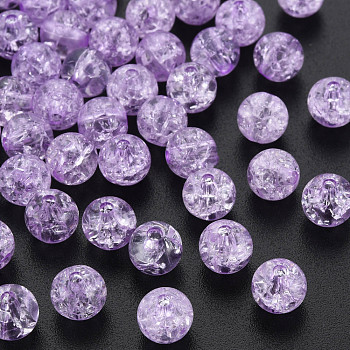 Transparent Crackle Acrylic Beads, Round, Violet, 8x7mm, Hole: 1.8~2mm, about 1745pcs/500g
