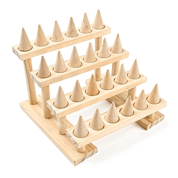 Wood Ring Display Risers, Ring Organizer Holder with 24Pcs Cones, Wheat, 19.2x21x18.3cm
