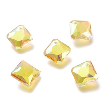 Glass Rhinestone Pendants, Faceted, Square/Rhombus, Sun, 14.5x14.5x6mm, Hole: 1.2mm