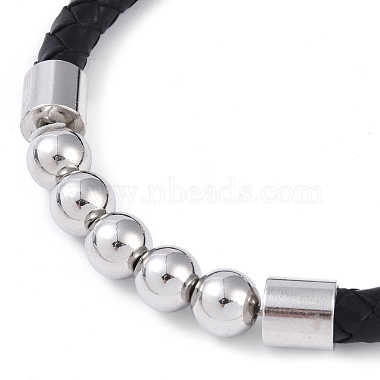304 bracelets en cordon de cuir avec perles rondes en acier inoxydable(BJEW-A009-02P)-3
