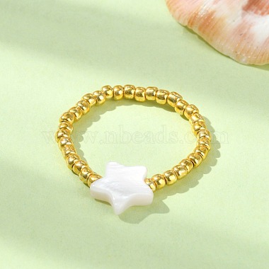Natural Shell & TOHO Round Seed Braided Bead Style Finger Ring(RJEW-JR00599-04)-2