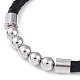 304 bracelets en cordon de cuir avec perles rondes en acier inoxydable(BJEW-A009-02P)-3