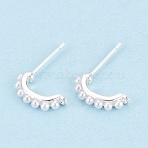Brass Stud Earring Findings, with Loop & ABS Plastic Imitation Pearl, Nickel Free, 925 Sterling Silver Plated, 17~18x13~14mm, Hole: 1mm, Pin: 0.8mm(KK-WH20009-18S)