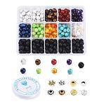 DIY Chakra Jewelry Making, with Elastic Crystal Thread, Natural Lava Rock & Tiger Eye & Agate & Imperial Jasper & Amethyst & Lapis Lazuli & Howlite & Synthetic Turquoise & Resin Beads and Alloy Findings, Mixed Color, 14x10.8x3cm(DIY-JP0005-63D)