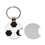 Football Alloy Sublimation Blanks Keychains, with Bezel Cabochon Settings & Iron Ring, for Soccer Season Accessories Making, Platinum, 76mm(AL-CBAF9A1-01P)