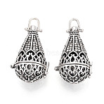 Rack Plating Brass Cage Pendants, Nickel Free, For Chime Ball Pendant Necklaces Making, with Rhinestone, Drop, Antique Silver, 43x27x22mm, Hole: 4.5x4.5mm, inner measure: 19mm(KK-S751-067AS)