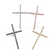 Brass Micro Pave Cubic Zirconia Pendants, Cross, Clear, Mixed Color, 37x22.5x2mm, Hole: 1.5x4mm(ZIRC-G157-16-04)