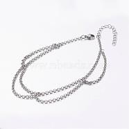 304 Stainless Steel Anklets, Stainless Steel Color, 9-3/4 inch(247mm)(AJEW-AN00208)