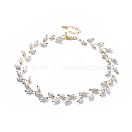 Electroplate Faceted Oval Glass Beaded Necklaces, with Brass Ball Head Pins, Chain Extension and Lobster Claw Clasps, Golden, Gray, 12.4 inch(31.5cm)(NJEW-JN02625-02)