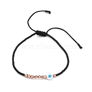 Adjustable Resin Evil Eye & Plastic & Miyuki Seed Braided Beaded Bracelet for Women, Bisque, Inner Diameter: 2~3-1/8 inch(5~8cm)(BJEW-O187-07A)