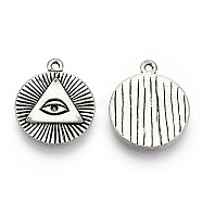 Tibetan Style Eye Alloy Pendant Rhinestone Settings, Cadmium Free & Lead Free, Flat Round with Triangle, Antique Silver, 1.5mm, Fit for 1.5mm Rhinestone, 20.5x17.5x1.5mm, Hole: 1.5mm(PALLOY-T075-200AS)