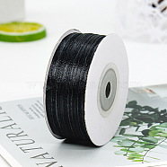 Polyester Double-Sided Satin Ribbons, Ornament Accessories, Flat, Black, 3mm, 100 yards/roll(OFST-PW0003-16O)