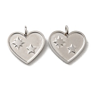 316L Surgical Stainless Steel Pendants, Heart with Star Charm, Stainless Steel Color, 15.5x15x4mm, Hole: 2.8mm(STAS-F302-12P)