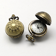 Vintage Zinc Alloy Quartz Watch Heads, for Pocket Watch Pendant Necklace Making, Antique Bronze, 36x27x25mm, Hole: 10x1mm(WACH-R008-10)