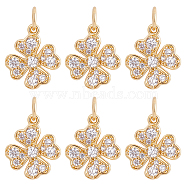 6Pcs Brass Micro Pave Cubic Zirconia Charms, Long-Lasting Plated, Clover, Real 18K Gold Plated, 14x11.5x2mm, Hole: 3mm(KK-BBC0003-11)