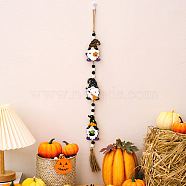 Halloween Wood Bead Tassel Tree Ornaments, Pumpkin Gnome Bead Wall Hanging Garland for Home Party Decorations, Gnome, 590x30mm(HAWE-PW0001-096B)