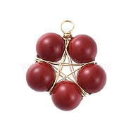 Shell Pearl Pendants, with Golden Plated Copper Wire, Flower, Dark Red, 24x22x8mm, Hole: 2.3mm(PALLOY-JF00441-02)