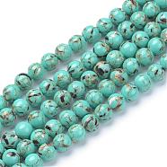 Assembled Synthetic Turquoise and Shell Beads Strands, Dyed, Round, Medium Turquoise, 4mm, Hole: 0.5mm, about 95pcs/strand, 15.7 inch(G-S212-4mm-04)