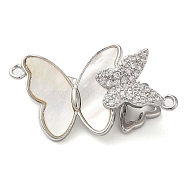 Brass Micro Pave Clear Cubic Zirconia Fold Over Clasps, Butterfly, Platinum, 29mm(KK-G505-32P)