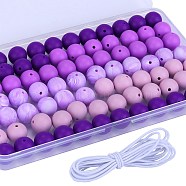 80Pcs 4 Style Round Silicone Focal Beads, Chewing Beads For Teethers, DIY Nursing Necklaces Making, with 2M Core Spun Elastic Cord, Mixed Color, 15mm, Hole: 2mm, 20pcs/style(SIL-SZ0001-22D)