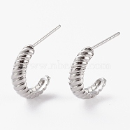 (Jewelry Parties Factory Sale)Brass Half Hoop Earrings, Stud Earrings, Long-Lasting Plated, Crescent Moon, Platinum, 14.5x9.5x4.5mm, Pin: 0.8mm(EJEW-C502-03P)