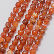 Natural Fire Crackle Agate Bead Strands, Round, Grade A, Faceted, Dyed & Heated, Orange Red, 8mm, Hole: 1mm, about 47pcs/strand, 15 inch(G-K166-07F-8mm-10)