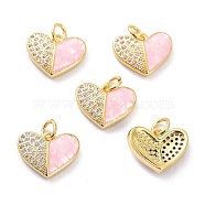 4Pcs Real 18K Gold Plated Brass Micro Pave Clear Cubic Zirconia Charms, with Shell filled in Enamel, Long-Lasting Plated, Heart, Pink, 11x14x4mm, Hole: 3mm(KK-SZ0004-43)