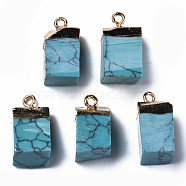 Synthetic Turquoise Pendants, with Golden Brass Findings, Rack Plating, Cube, 18~21x9~12x9~13mm, Hole: 1.6mm(G-Q998-035C)