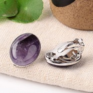 Natural Amethyst Oval Clip-on Earrings, with Platinum Plated Brass Findings, 21x15mm(EJEW-J091-06)