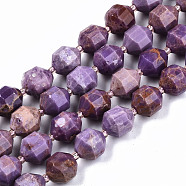 Natural Lepidolite/Purple Mica Stone Beads Strands, Round, Faceted, 10.5x9mm, Hole: 1.2mm, about 37pcs/strand, 14.96 inch(38cm)(G-S362-068C)