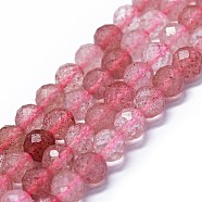 Natural Strawberry Quartz Beads Strands, Faceted(64 Facets), Round, 6mm, Hole: 0.8mm, about 62~67pcs/strand, 15.16~15.55 inch(38.5~39.5cm)(G-G927-27)