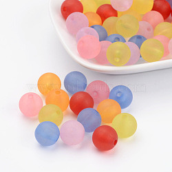12mm Mixed Transparent Round Frosted Acrylic Ball Beads, Hole: 2mm(X-FACR-R021-12mm-M)