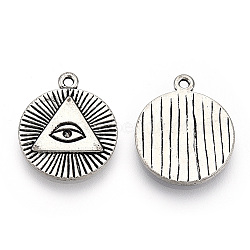 Tibetan Style Eye Alloy Pendant Rhinestone Settings, Cadmium Free & Lead Free, Flat Round with Triangle, Antique Silver, 1.5mm, Fit for 1.5mm Rhinestone, 20.5x17.5x1.5mm, Hole: 1.5mm(PALLOY-T075-200AS)