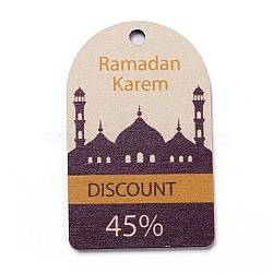 Ramadan Theme Wood Pendants, with Masjid Pattern, Half Oval, Coconut Brown, 67x42x2mm, Hole: 5mm(WOOD-C011-06F)