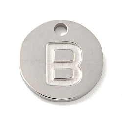 Non-Tarnish 304 Stainless Steel Pendants, Laser Cut, Flat Round with Letter Charm, Stainless Steel Color, Letter B, 10x1mm, Hole: 1.4mm(FIND-M017-02P-B)