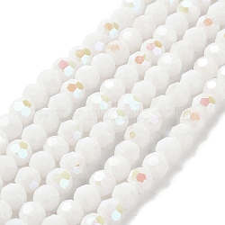 Opaque Glass Beads Strands, Faceted, Round, White, 8x7~7.5mm, Hole: 1.2mm, about 65~67pcs/strand, 19.49~19.69''(49.5~50cm)(EGLA-A035-P8mm-L01)