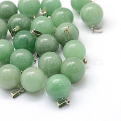 Round Natural Green Aventurine Pendants, with Platinum Tone Brass Findings, 17~19x13~14mm, Hole: 2x7mm(G-Q434-15)