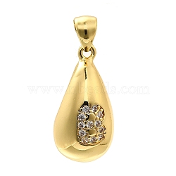 Rack Plating Brass Micro Pave Cubic Zirconia Pendants, Long-Lasting Plated, Lead Free & Cadmium Free,Real 18K Gold Plated, Teardrop with Letter Charms, Letter B, 21x11mm, Hole: 5x3mm(KK-L226-102G-B)