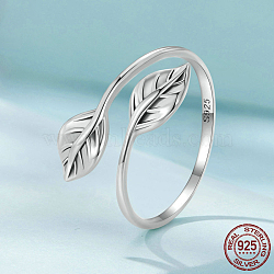 Leaf Rhodium Plated 925 Sterling Silver Cuff Rings for Women, Platinum, US Size 8(18.1mm)(FS-WG878D5-01)