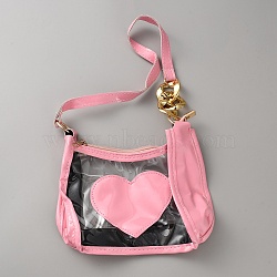 Waterproof Transparent PVC Heart Printed Shoulder Bags for Women, Goldenfor Women, Pink, 410mm, Bag: 205x210x6mm(AJEW-WH20115-03A)