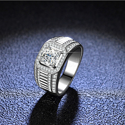 Rhodium Plated 925 Sterling Silver Micro Pave 6.5x3.9mm Moissanite Finger Rings, Rectangle, Platinum, US Size 7(17.3mm)~US Size 11 3/4(21.1mm)(WGBE16F-25)